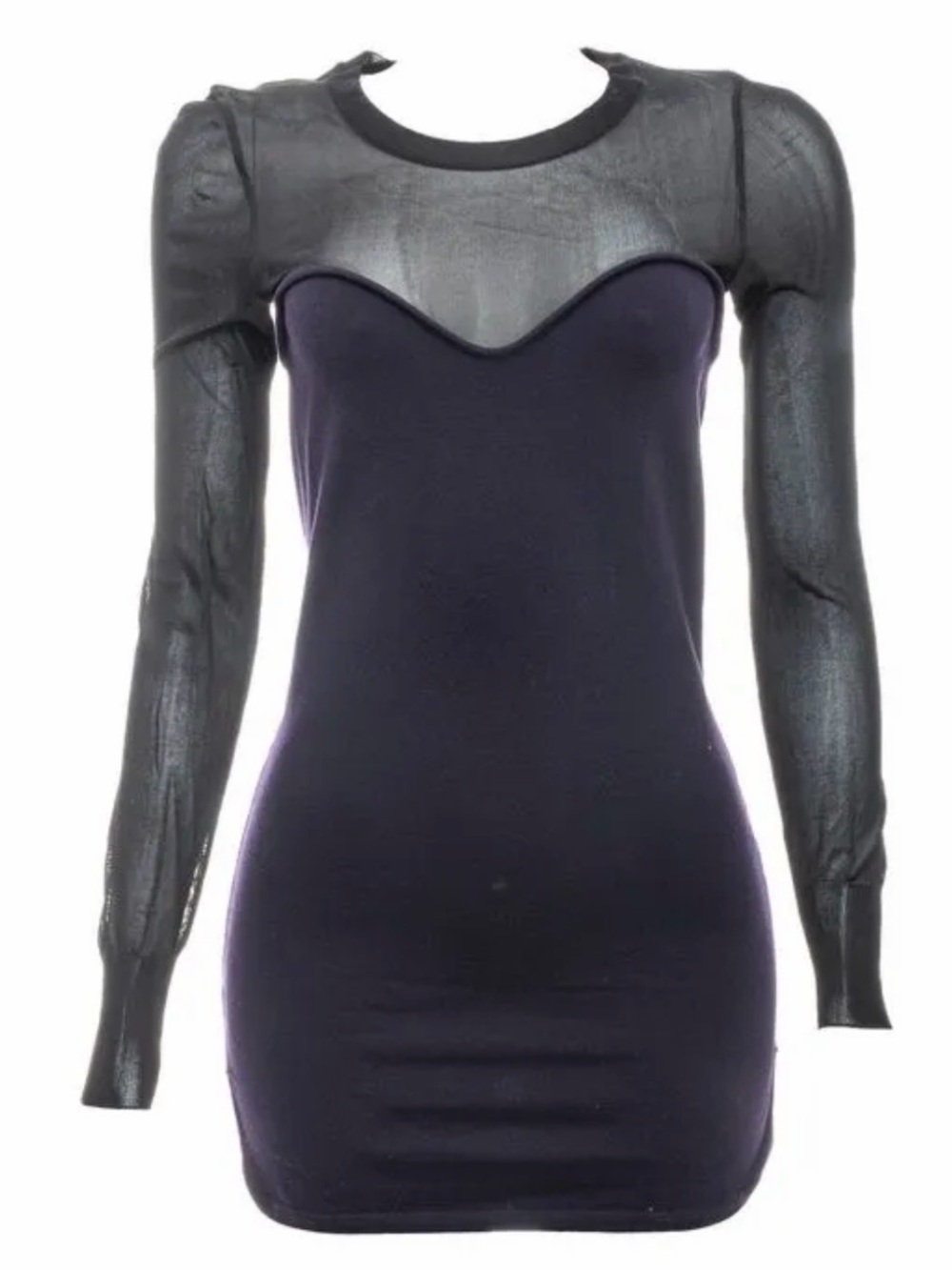 Aqua Dress with Sheer Black Yoke and Long Sleeves